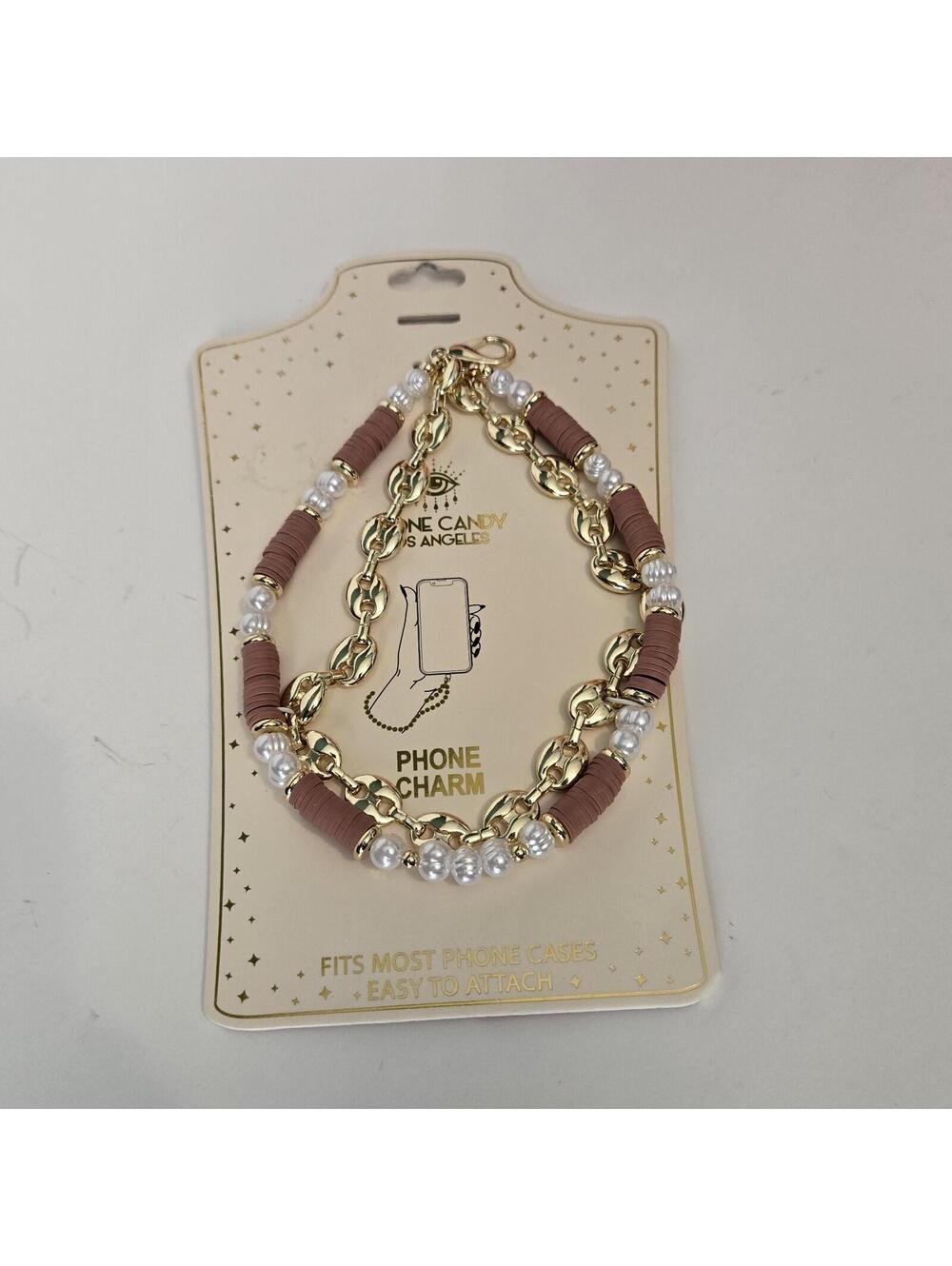 Eye Phone Candy Los Angeles Gold Beaded Phone Charm Bracelet NEW